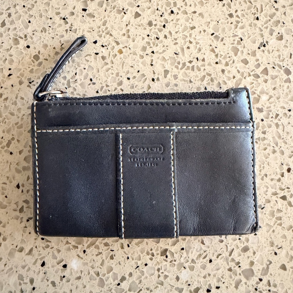 Coach Leatherware Smooth Leather Mini Skinny ID Case Coin Wallet Keychain Black
